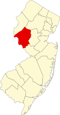 Location of Hunterdon County in New Jersey Map of New Jersey highlighting Hunterdon County.svg