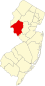 Hartă a statului New Jersey indicând comitatul Hunterdon