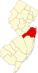 Location of Monmouth County in New Jersey Map of New Jersey highlighting Monmouth County.svg