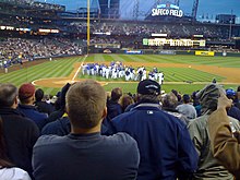 This bench-clearing incident between the Texas Rangers and Seattle Mariners in May 2008 followed a Seattle batter charging the mound. Mariners and Rangers 08-May-2008.jpg