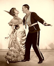 MacDonald with Maurice Chevalier in a promotional still for The Merry Widow (1934)