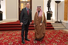 With Saudi foreign minister Prince Faisal bin Farhan Al Saud, November 2023 Meeting of UK Government and the Arab-Islamic Foreign Ministerial Committee on 22 November 2023 - 6.jpg