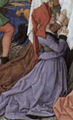 Kvinne med enkel, åpen chaperon. Hetehalen kalles Sendelbinde på tysk og liripipe på engelsk. Fransk miniatyrmaleri fra 1460.