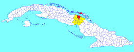 Morón municipality (red) within Ciego de Ávila Province (yellow) and Cuba