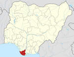 Карта на Нигерия, подчертаваща държавата Bayelsa