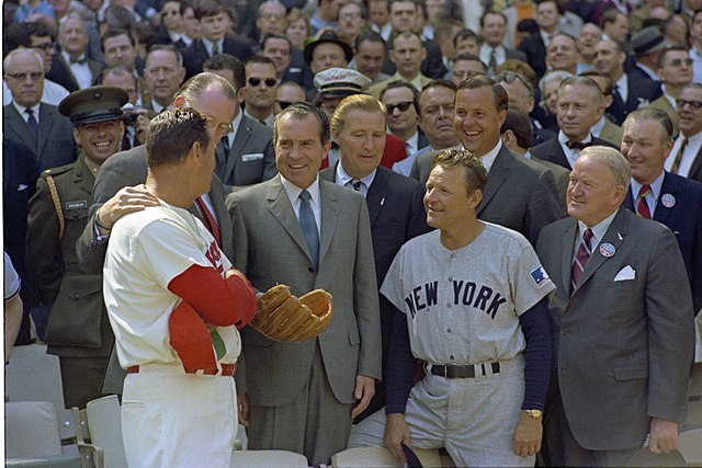 President Richard Nixon at Washington Senators' opening game with New York Yankees at RFK Stadium, 1969