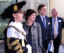 Mayor Jeannie Packer in official dress with guests at Nottingham Contemporary, 2009 . Nottingham Contemporary - Frances Stark, Alex Farquharson and Gary Smerdon-White.jpg