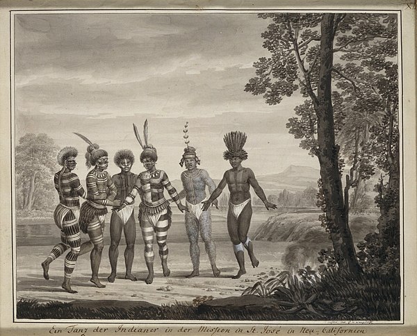 Ohlone dancers drawn by Wilhelm Gottlieb Tilesius von Tilenau