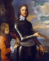 Tableau représentant un homme en armure, avec des cheveux gris et une fine moustache, tenant un bâton. Un jeune garçon se tient à ses côtés et attache une écharpe autour de ses hanches