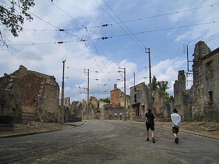 Main street of Oradour-sur-Glane, France, unchanged since the German massacre.