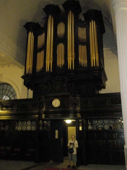 The organ at St Mary-at-Hill Church.