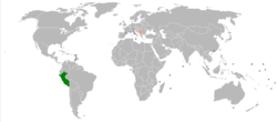 Map indicating locations of Peru and Srbija