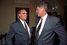 Carlson with President Bill Clinton in 1993 Photograph of President William J. Clinton Greeting Minnesota Governor Arne Carlson - NARA - 2842704.jpg