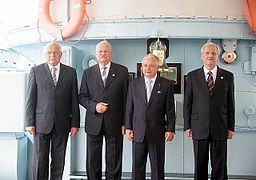 Zleva: Václav Klaus, Ivan Gašparovič, Lech Kaczyński, László Sólyom Sopoty 2009 (prezidenti)