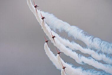 English: Red Arrows in formation flight at the Royal International Air Tattoo 2023.