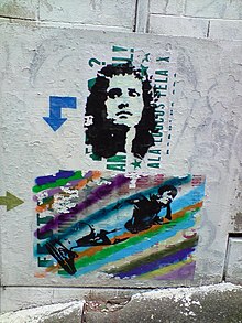 A stenciled graffiti of Roberto Carlos in the streets of São Paulo. It depicts the cover of his self-titled 1972 album.