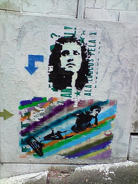 A stenciled graffiti of Roberto Carlos in the streets of São Paulo. It depicts the cover of his self-titled 1972 album.