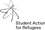 A black and white stylised star logo with the name of Student Action for Refugees beneath.