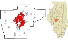 Sangamon County Illinois incorporated and unincorporated areas Springfield highlighted.svg