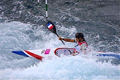 Émilie Fer, also from France, pictured winning the women's K-1 slalom