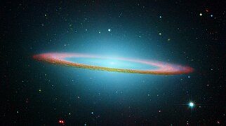 Sombrero Galaxy in infrared light (Hubble Space Telescope and Spitzer Space Telescope).jpg