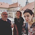 Nina (right) and Celina (center), Wikimedia Poland staff, with our new Wikipedian in residence (left) at Wawel Castle
