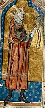 14th century depiction of King Stephen with a hunting bird