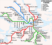 Near-geographically accurate map of the Stockholm metro Stockholm metrosystem map.svg
