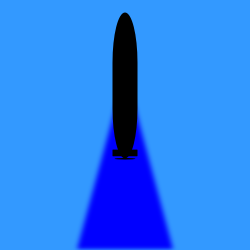 Diagram of a submarine's baffles where its sonar is ineffective. Submarine baffles.svg