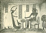 Scena della tomba (KV11) di Ramses III raffigurante un arpista al cospetto di Shu-Onuris.
