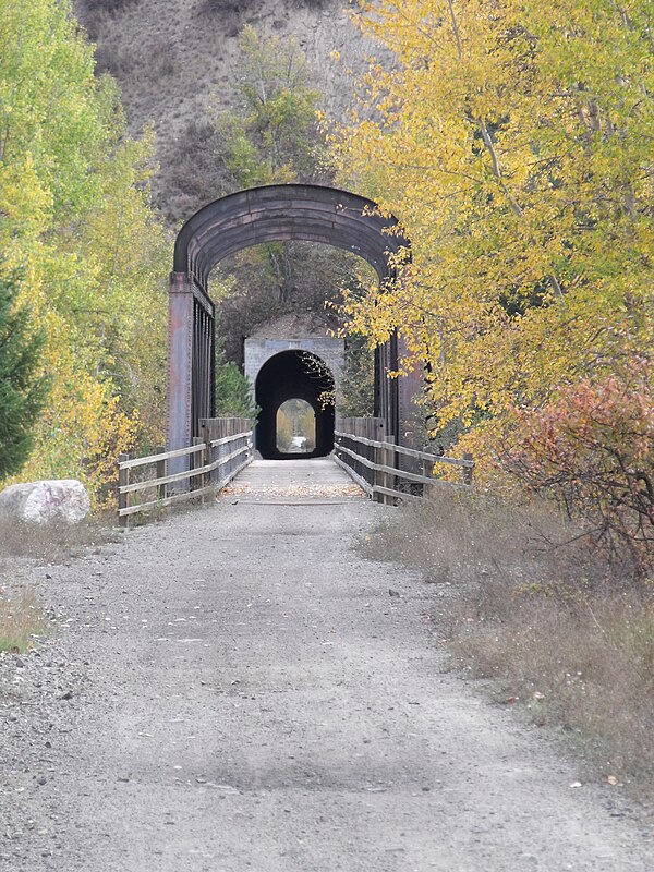 Eastward view of former railway bridge and tunnel, Princeton, 2010