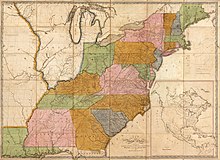 1804 postal map of the United States by Abraham Bradley Jr., showing Indiana Territory USPostRoadMap1804.jpg