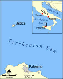 Location of Ustica in the Tyrrhenian Sea.