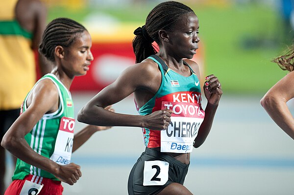 Vivian Cheruiyot races the 10,000 m at the 2011 World Championships in Athletics held in Daegu, South Korea.