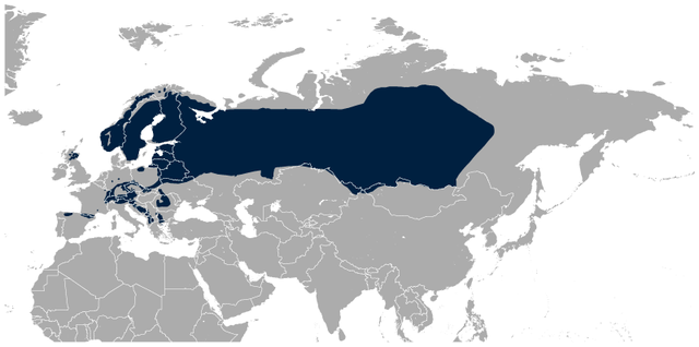 Área de distribución en Eurasia