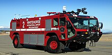 An Oshkosh airport crash tender used by the Erik Nielsen Whitehorse International Airport fire department Whitehorse International Airport ARFF Striker.jpg