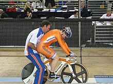 Willy Kanis beim Bahnrad-Weltcup 2008 in Los Angeles, mit dem damaligen niederländischen Nationalcoach Peter Pieters