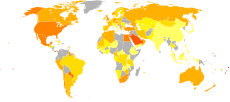 Mapa de la obesidad masculina en 2008      <5 %      5-10 %      10-15 %      15-20 %      20-25 %      25-30 %