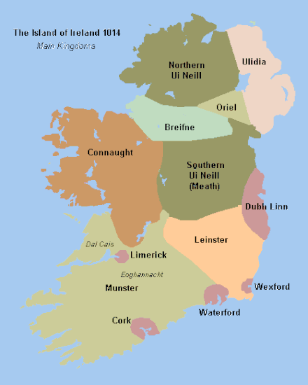 Map of the larger Irish kingdoms in 1014