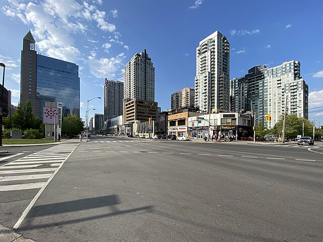 North York City Centre is the central business district of North York and is located on Yonge Street, between Finch and Sheppard Avenue.