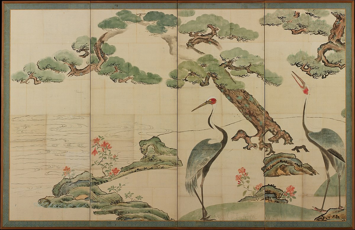 File:尾形光琳筆 松竹に鶴図屏風-Cranes, Pines, and Bamboo MET