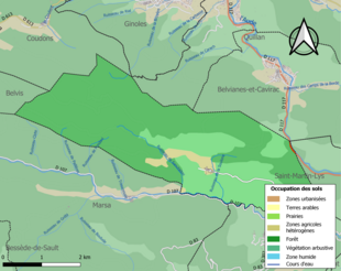 Barevná mapa znázorňující využití půdy.