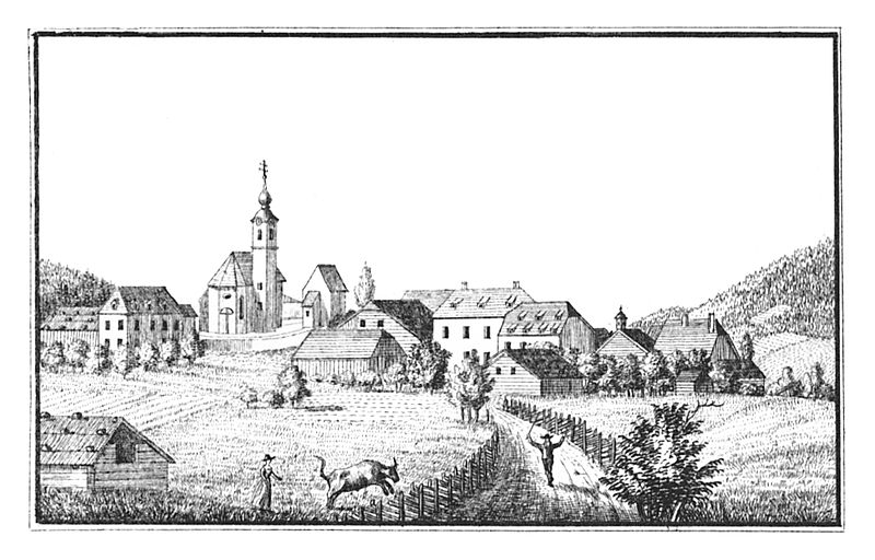 File:126 Schloß und Markt Haus im Ennstal - drawing by S. Kölbl- J.F.Kaiser Lithografirte Ansichten der Steiermark 1830.jpg