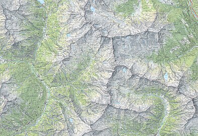 map with Pizzo Campo Tencia, Lago Barone, Pizzo dei Piodisc, Alpe Campioni (in North), Sonogno (in South)