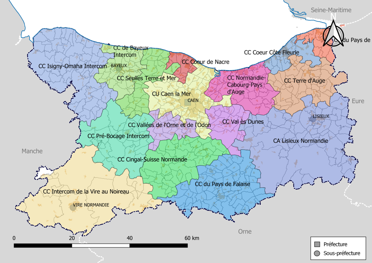 Carte des intercommunalités de la Manche avec communes