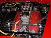 Colombo Type 125 "Testa Rossa" engine in a 1961 Ferrari 250TR Spyder with six Weber two-barrel carburetors inducting air through 12 air horns; one individually adjustable barrel for each cylinder.