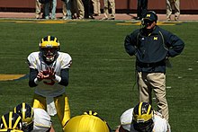 Rich Rodriguez & Tate Forcier during Spring practice on April 11, 2009 20090411 Rich Rodriguez & Tate Forcier during Spring Practice.jpg