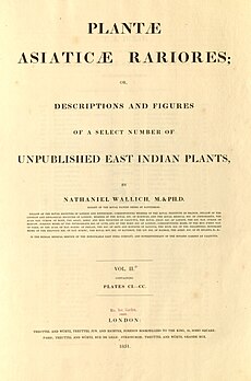2a Nathaniel Wallich - Plantae Asiaticae Rariores - vol. II title 1 (1831).jpg