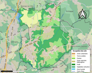 Barevná mapa znázorňující využití půdy.