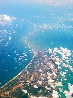 Adams Bridge with Mannar Island in the foreground.
